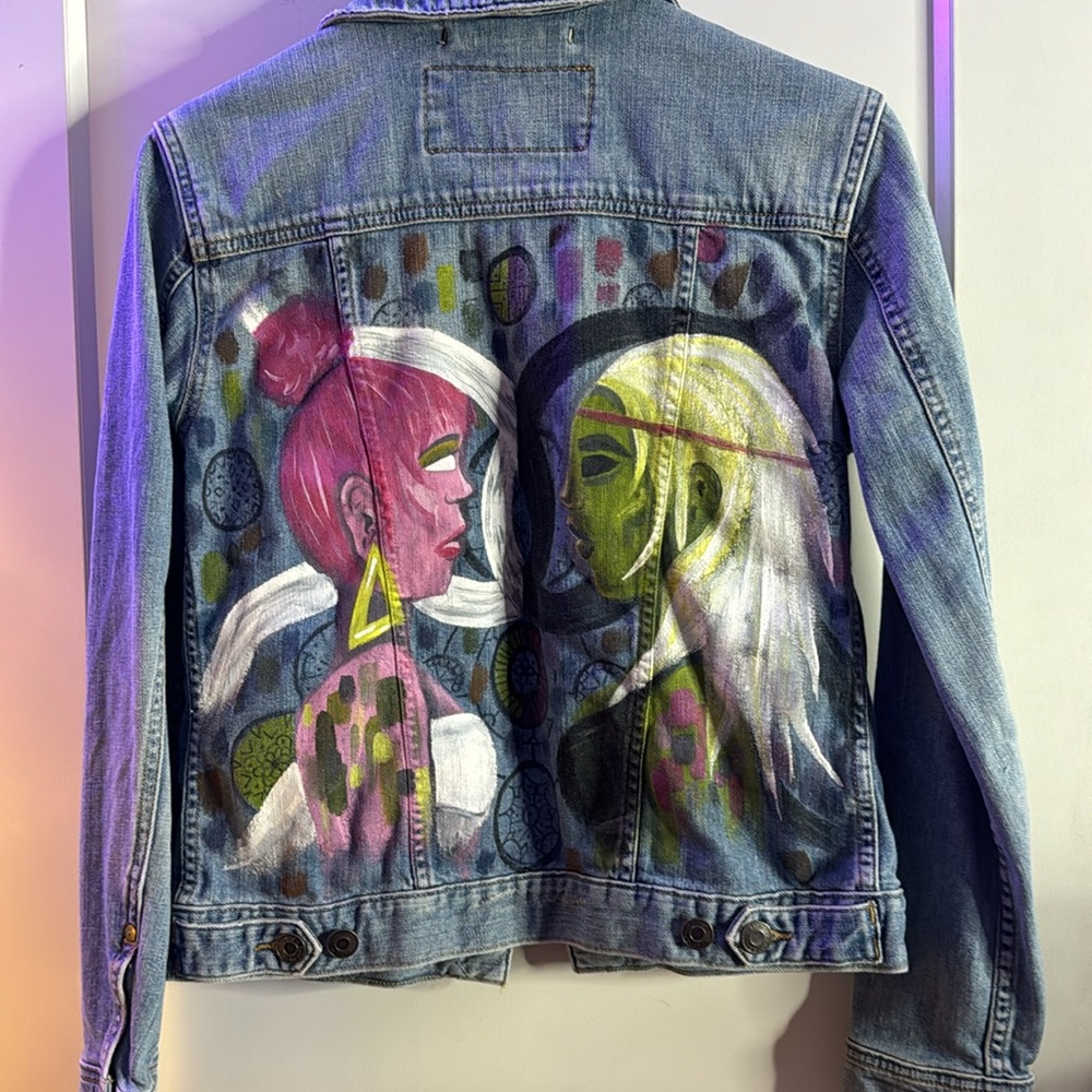 OOAK painted Eddie Bauer Jean Jacket - Picture 3 of 5